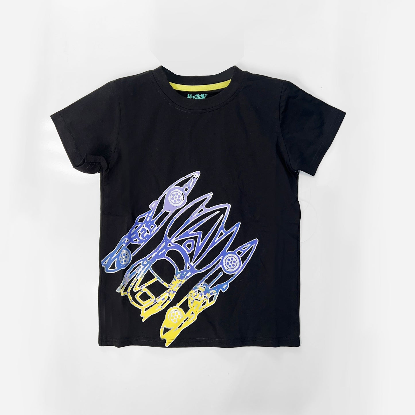 Boys Black Car Print Tee  Graphic Cotton Shirt  Ages 2–7