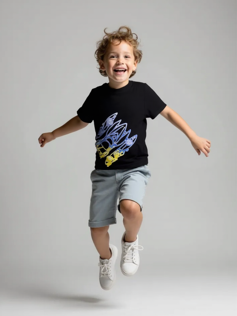 Boys Black Car Print Tee  Graphic Cotton Shirt  Ages 2–7