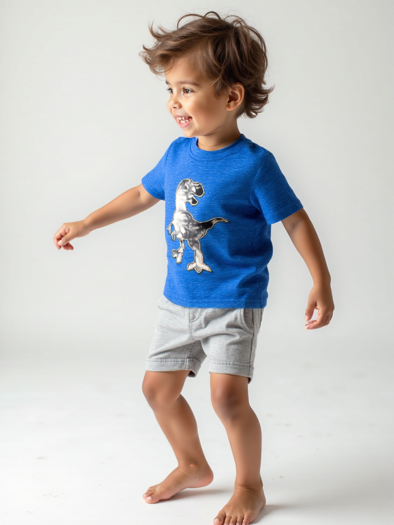 Boys Blue Dino 3D Patch Tee  Kids Cotton Shirt  Age 3/6M to 7