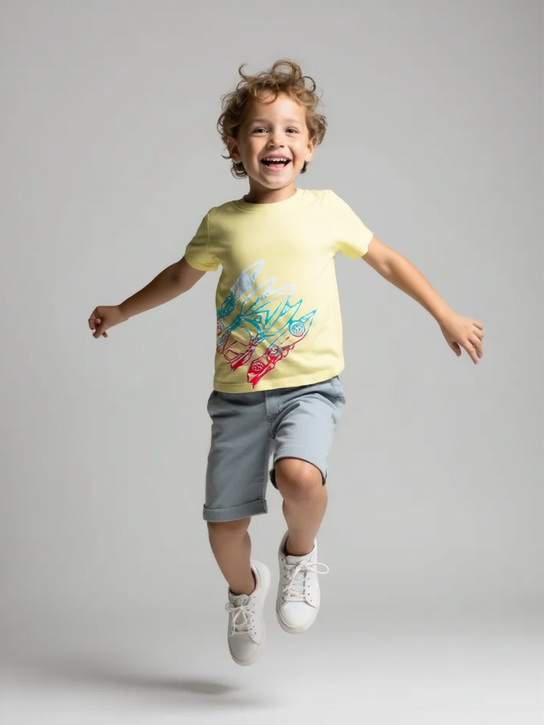 Boys Yellow Car Print Short Sleeve Tee  Ages 2 to 7  Cotton Comfort & Speed Style