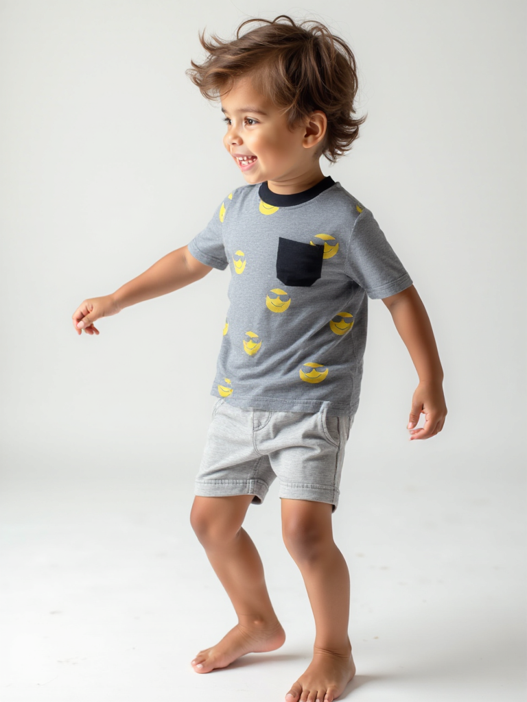 Gray Smiley Face Tee for Kids  Comfortable Cotton  Age 12M–6