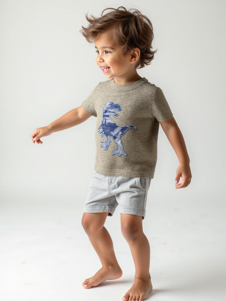 Grey Boys Dino Tee with 3D Patch  Cotton Short Sleeve  3/6M–6Y
