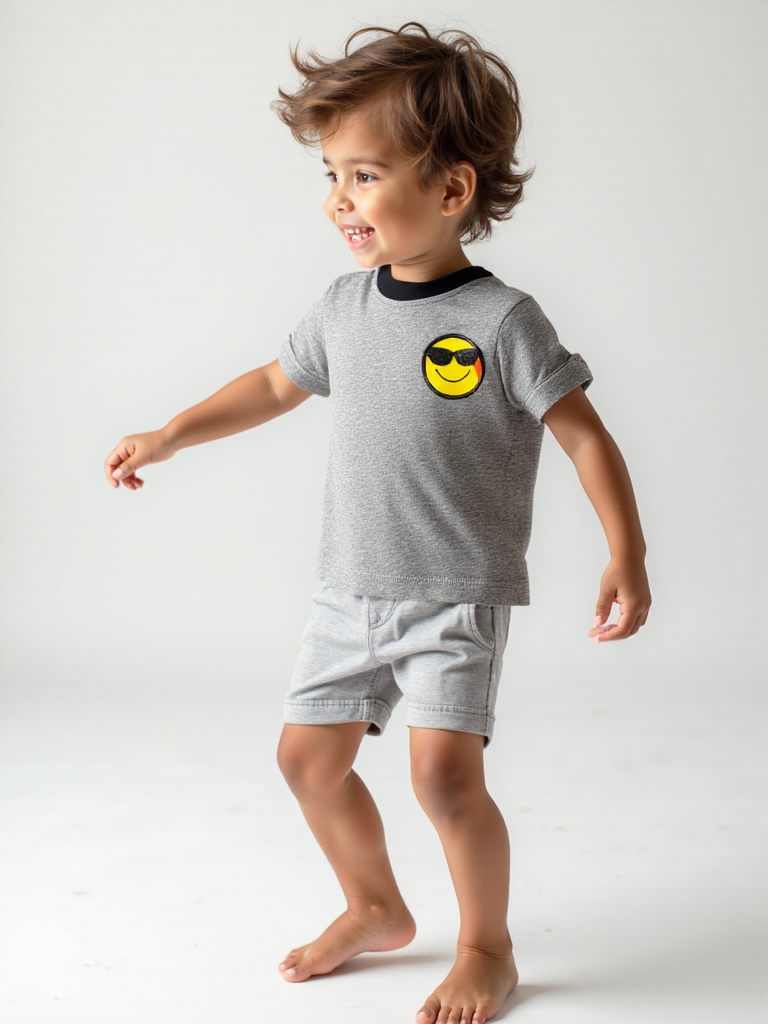 Kids Gray Emoji Graphic Tee  Soft Cotton T-Shirt 3/6M to 24M