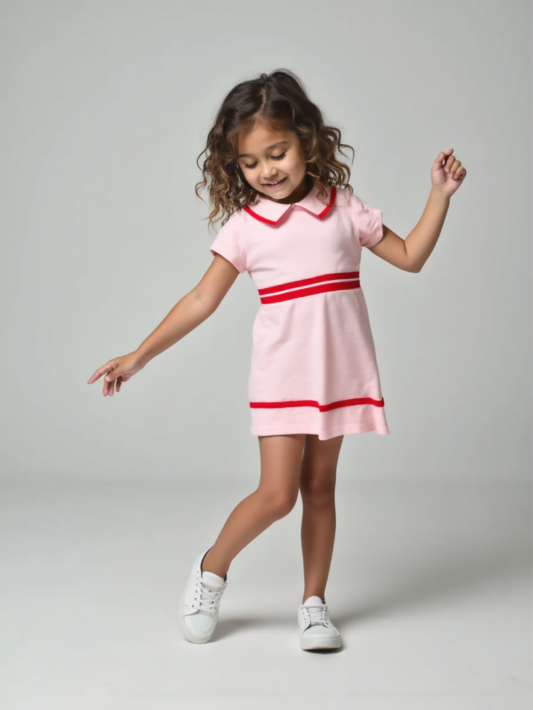 Pink Cotton Dress with Red Stripes for Girls  Age 2–6  Stylish & Comfy
