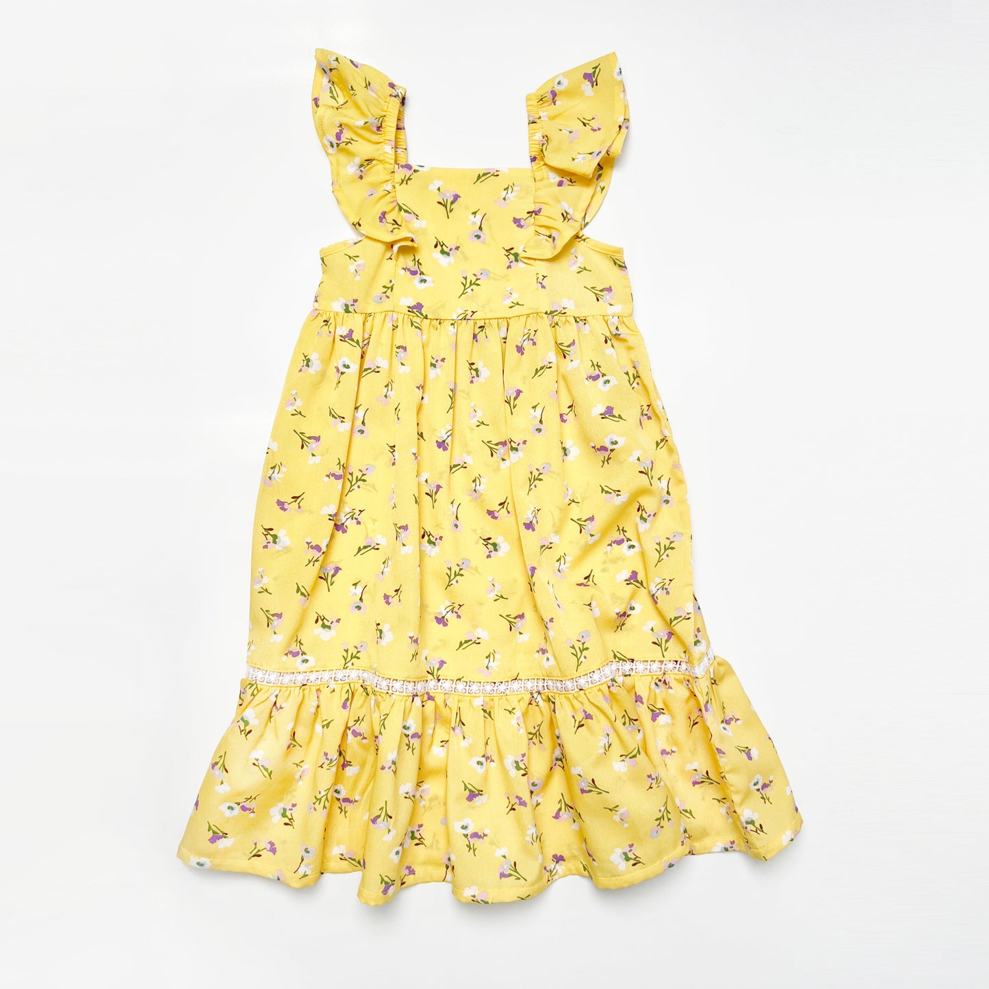 Yellow Floral Ruffle Dress for Girls  Ages 2–6  Lightweight & Stylish