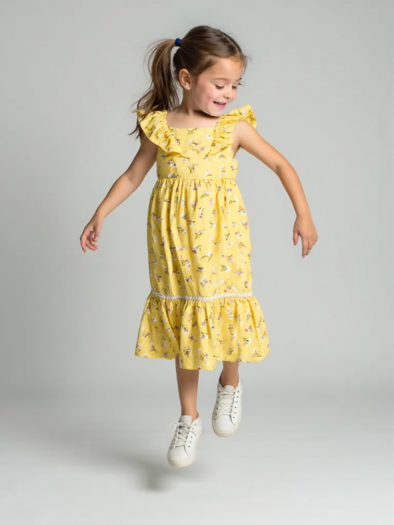 Yellow Floral Ruffle Dress for Girls  Ages 2–6  Lightweight & Stylish